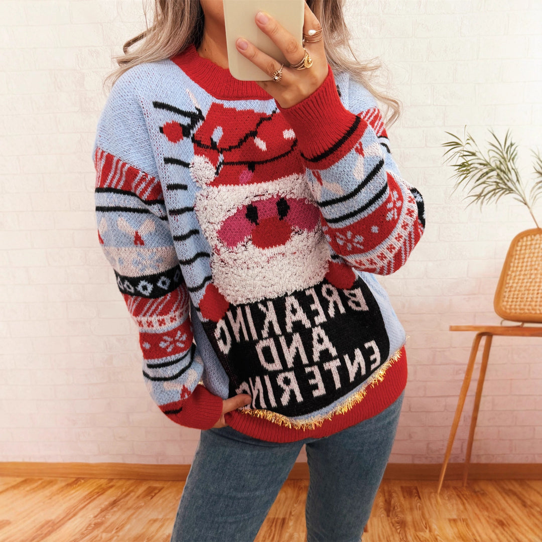 Damen Weihnachts-Pullover mit kreativem Rentier-Motiv und fröhlichem Design EB