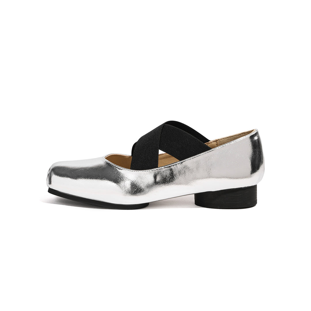 Damen elegante Ballerinas mit elastischen Riemen und glänzender Leder-Oberfläche EB