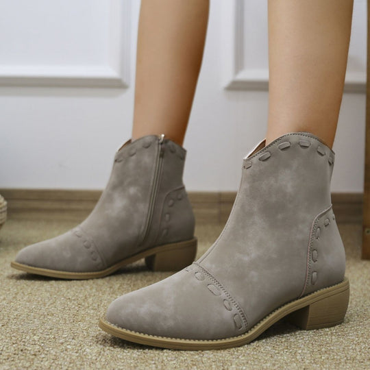 Damen elegante Stiefeletten mit modischen Ziernähten und praktischen Reißverschluss EB