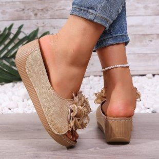 Damen modische Pantoletten mit floralen Applikationen EB