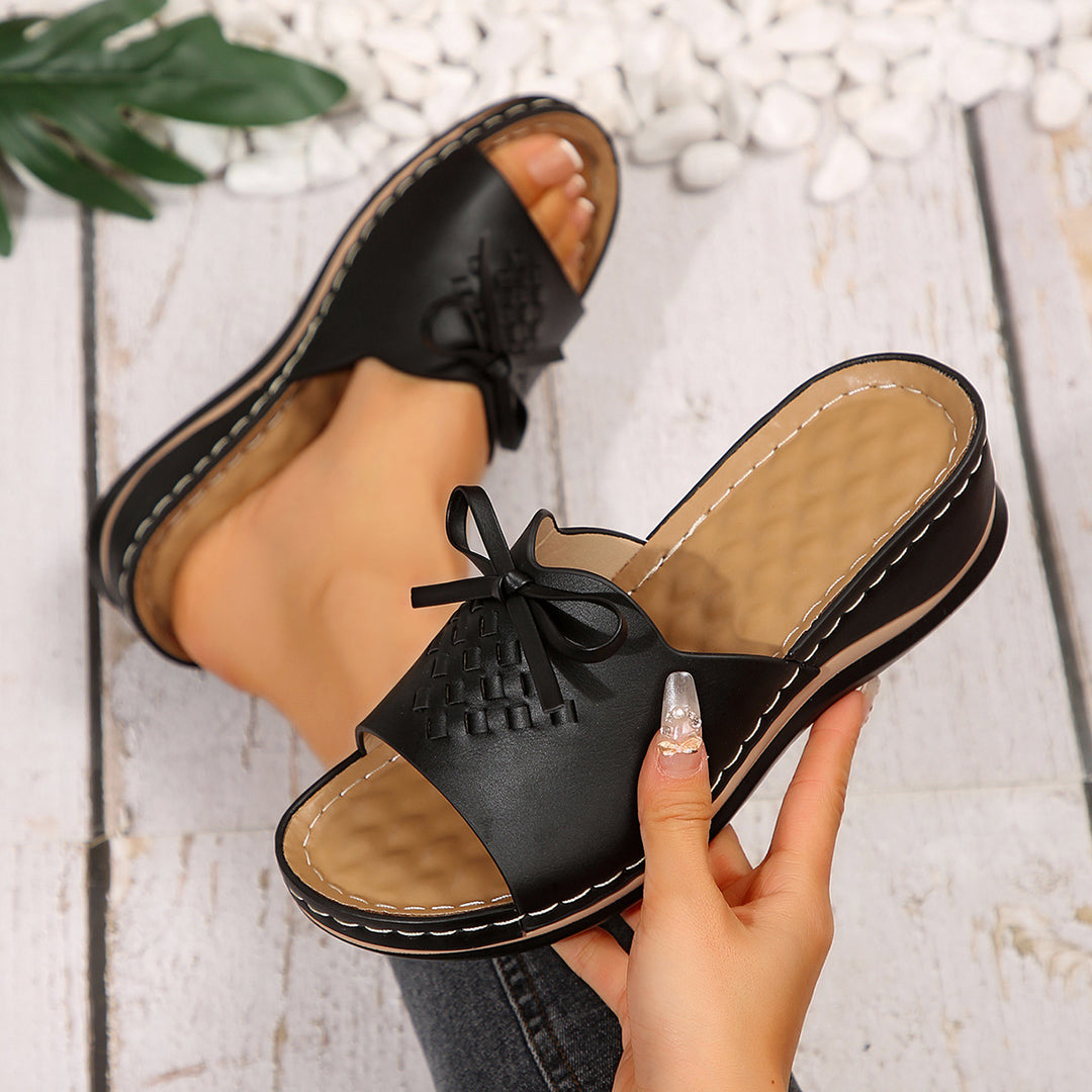 Damen Komfortable Mules mit dekorativem Knoten und geflochtenem Design EB