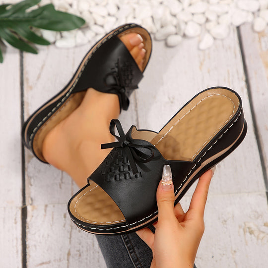 Damen Komfortable Mules mit dekorativem Knoten und geflochtenem Design EB
