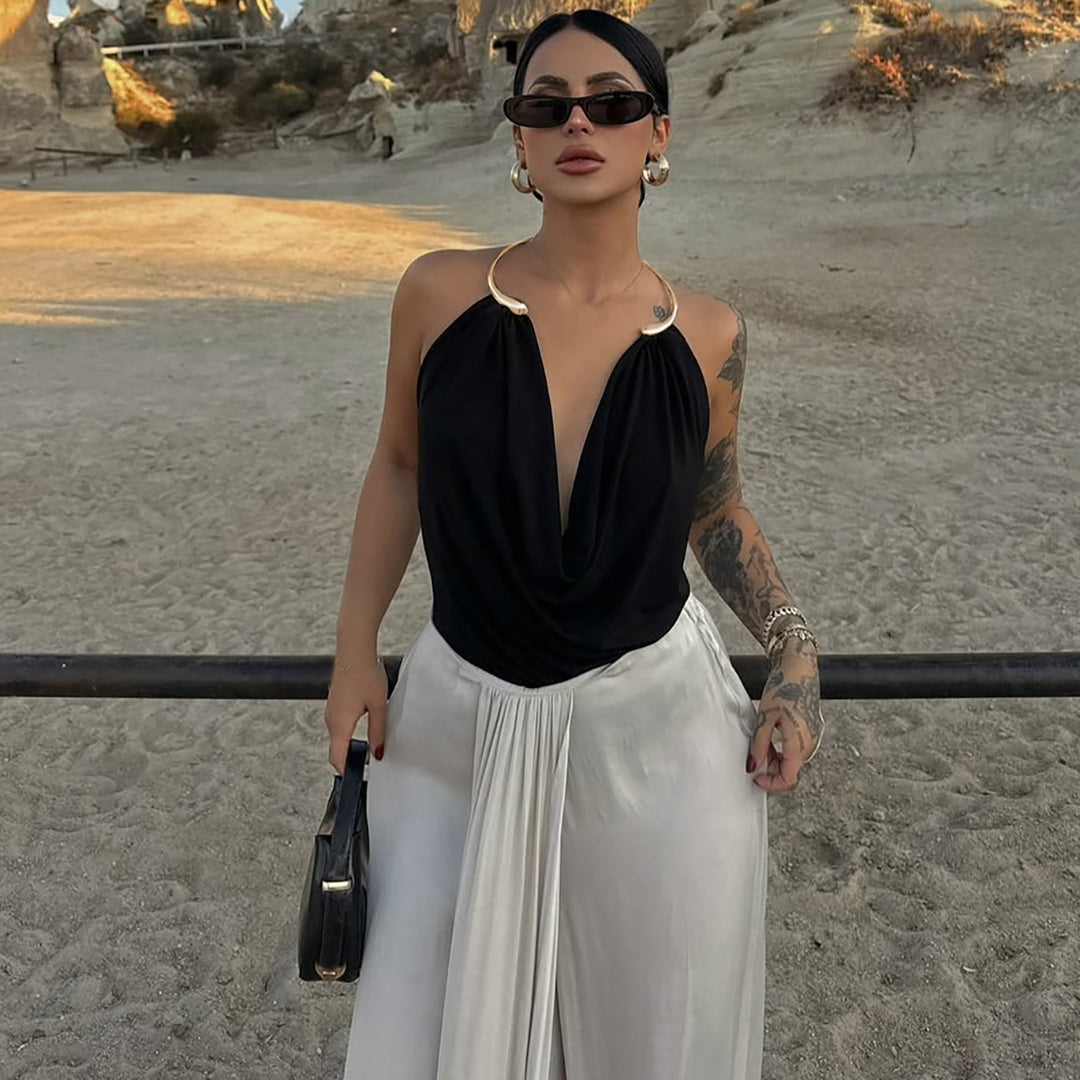 Damen Wickeltop mit raffiniertem Ausschnitt und eleganter Drapierung EB