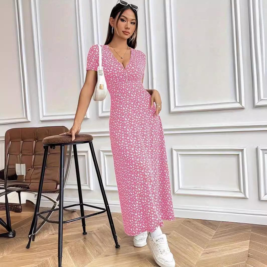 Damen Maxikleid mit elegantem Wickelausschnitt und floralem Muster EB