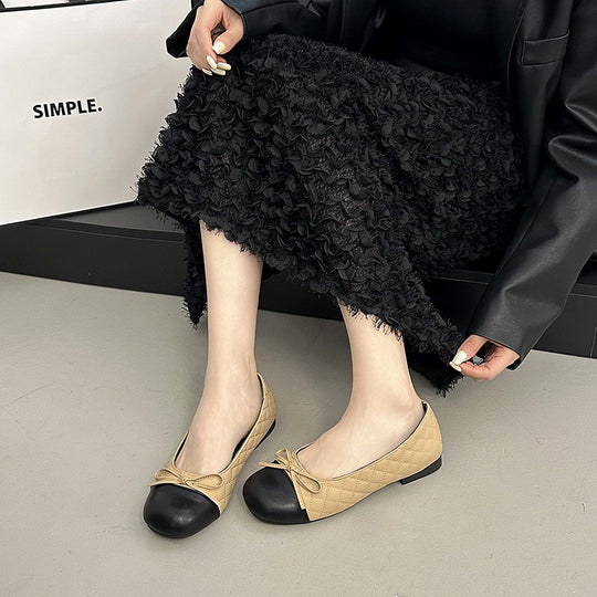 Damen edle Ballerinas mit feinem Schleifendetail und kontrastierendem Zehenbereich EB