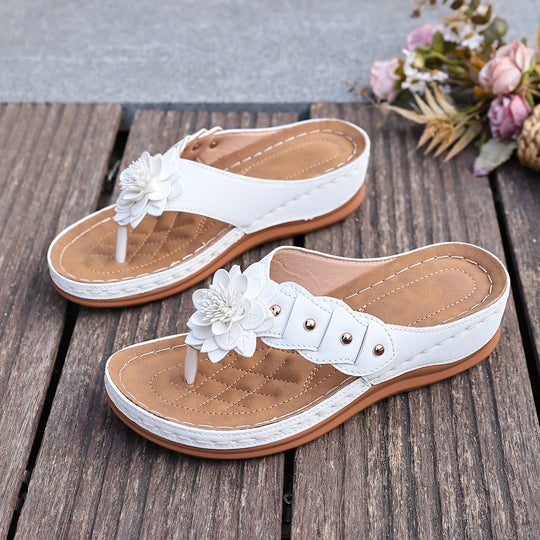 Damen Sandalen mit floralen Applikationen und gepolsterter Sohle EB