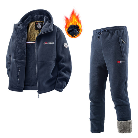 Herren Thermo-Fleece-Set mit Kapuzenjacke, Sherpa-gefüttert und elastischer Jogginghose EB