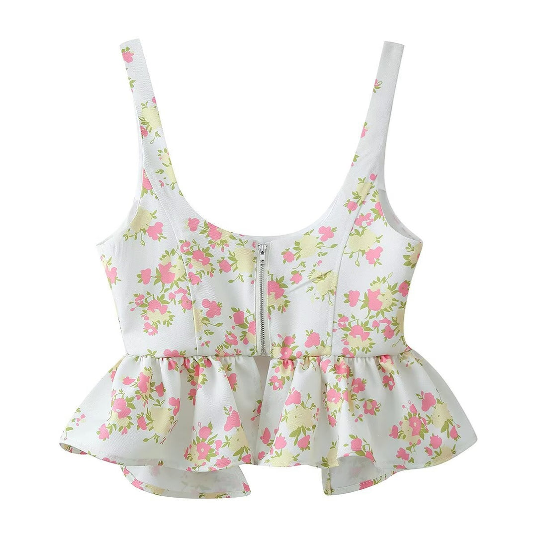 Damen Blumenmuster Crop-Top und Hose Set EB