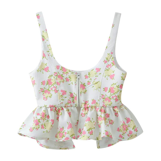 Damen Blumenmuster Crop-Top und Hose Set EB