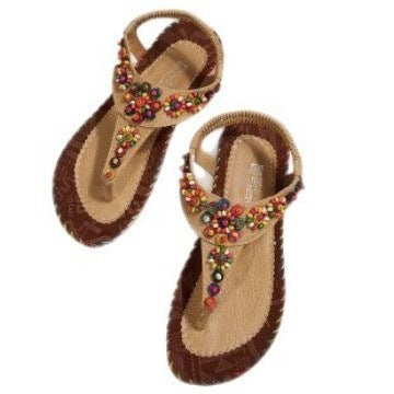 Damen Zehentrenner-Sandalen mit buntem Schmuckdesign EB