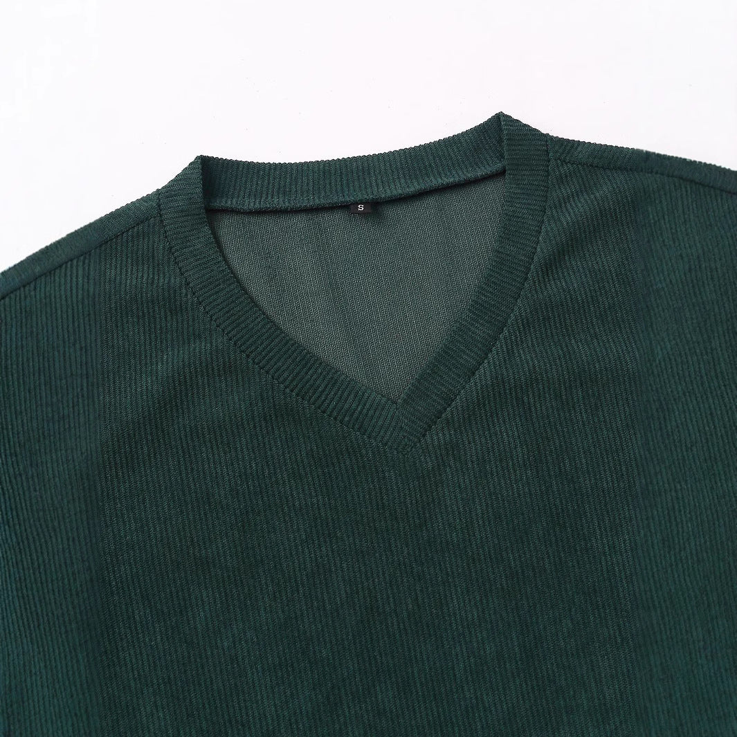 Damen Cropped Langarmshirt mit V-Ausschnitt und Rippstruktur EB