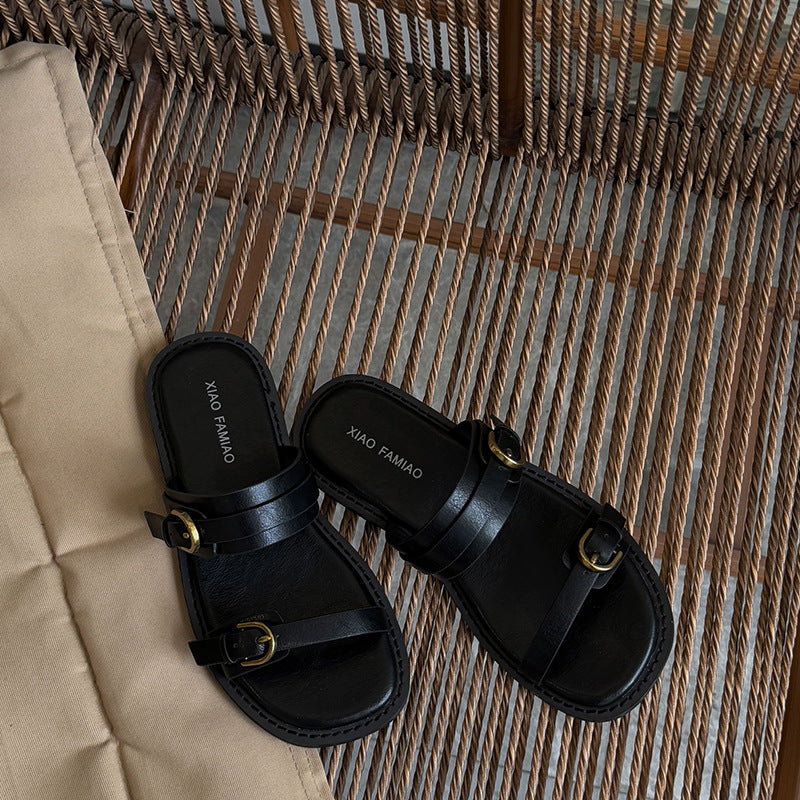 Damen elegante Komfort-Pantoletten mit verstellbarem Riemen und ergonomischer Sohle EB