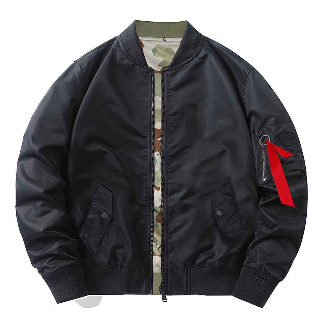 Men's  slim nylon bomber jacket with camouflage lining sleeve zip utility tab EB