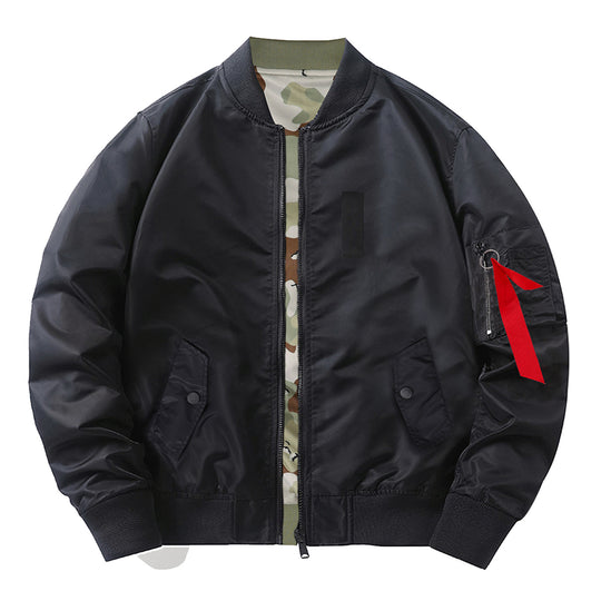 Men's  slim nylon bomber jacket with camouflage lining sleeve zip utility tab EB