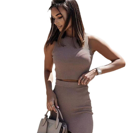 Damen Strick Set mit hohem Ausschnitt und seitlichem Schlitz EB