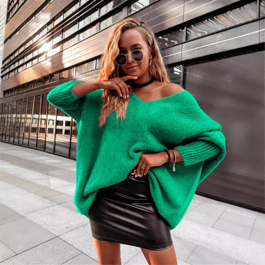 Damen Oversized Pullover mit weitem Ausschnitt EB