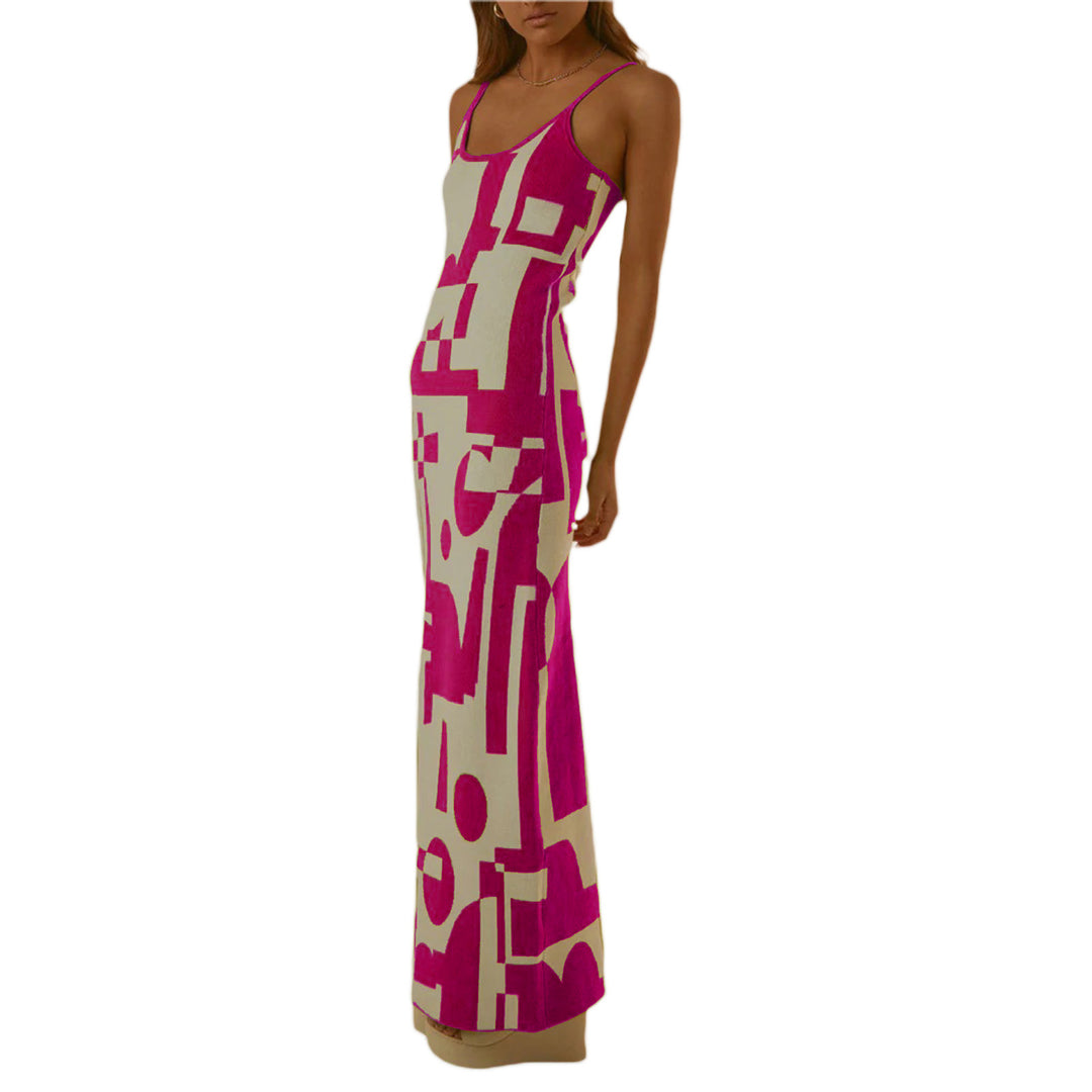 Damen Designer-Midi-Kleid mit stilvollem Grafikmuster EB