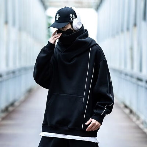 Herren futuristischer Hoodie mit hohem Kragen und praktischen Taschen EB