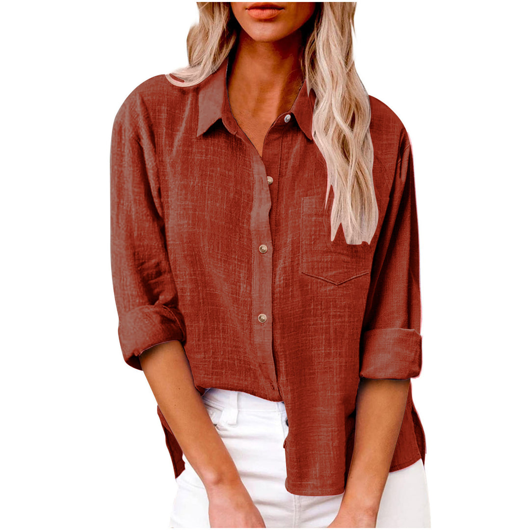 Damen nan oversized Leinen-Baumwollmix Hemdbluse mit Brusttasche und krempelbaren Ärmeln EB