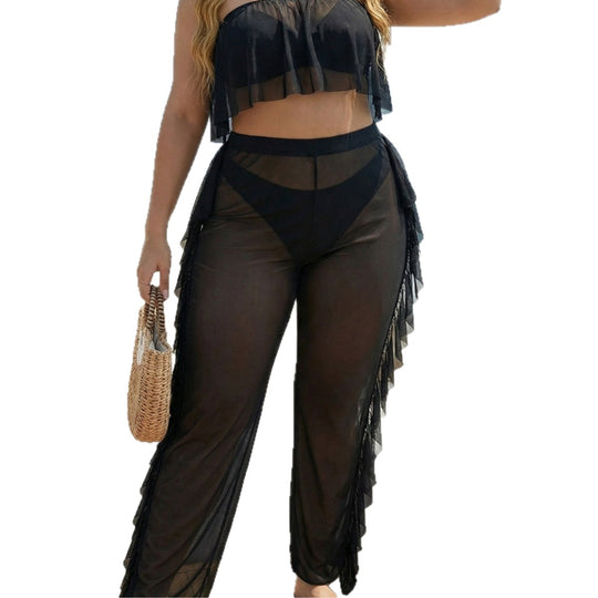 Damen eleganter Strand-Bikini-Set mit fransigen Akzenten EB