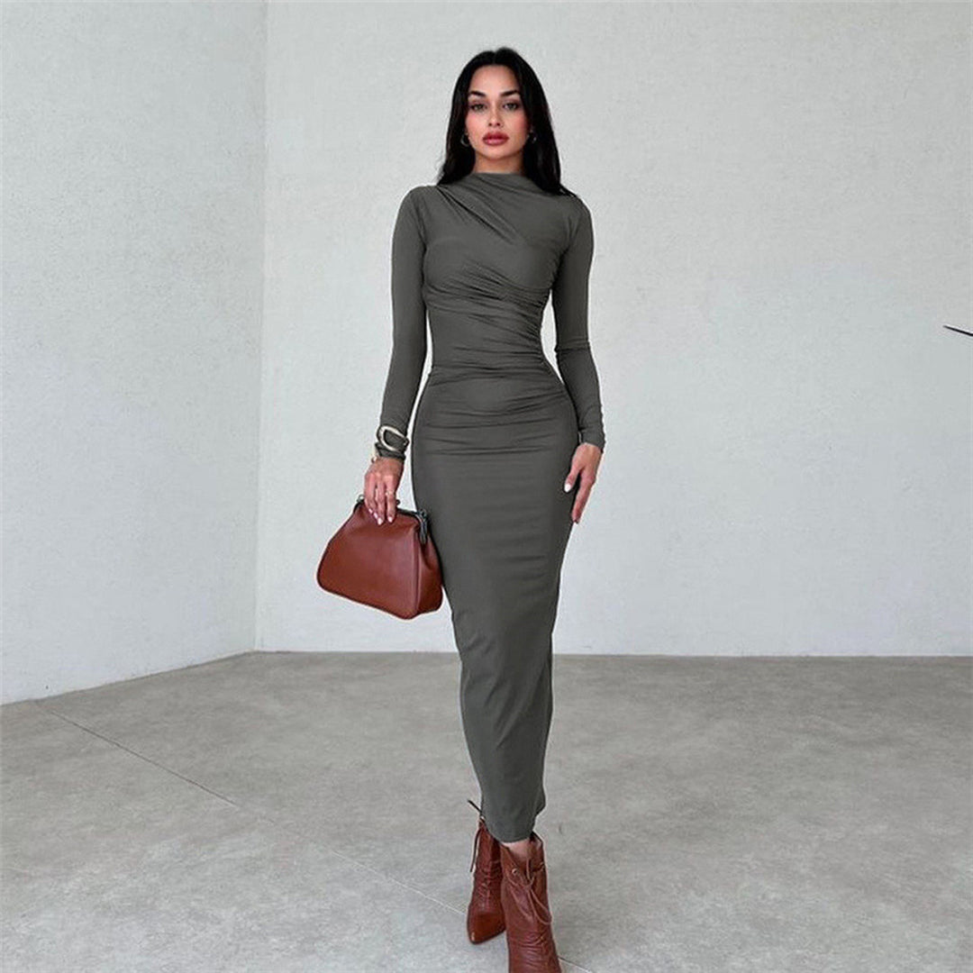 Damen figurbetontes Maxikleid mit eleganter Raffung EB