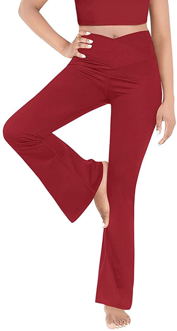 Damen nan taillenhohe Yogahose mit überkreuztem Bund und ausgestelltem Saum mit Schlitz EB