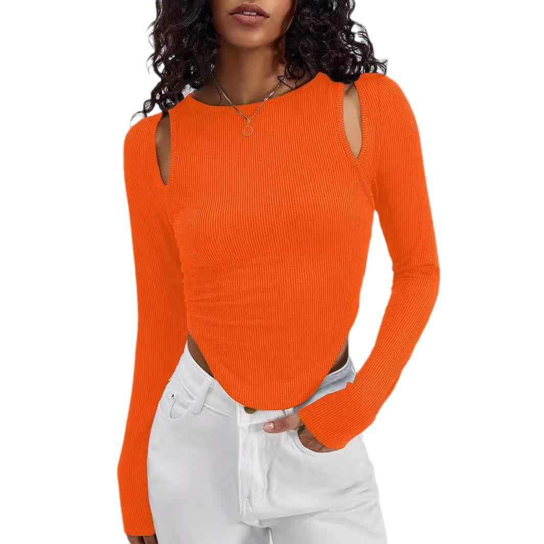 Damen Langarmshirt mit asymmetrischem Cut-Out und Rippstruktur EB