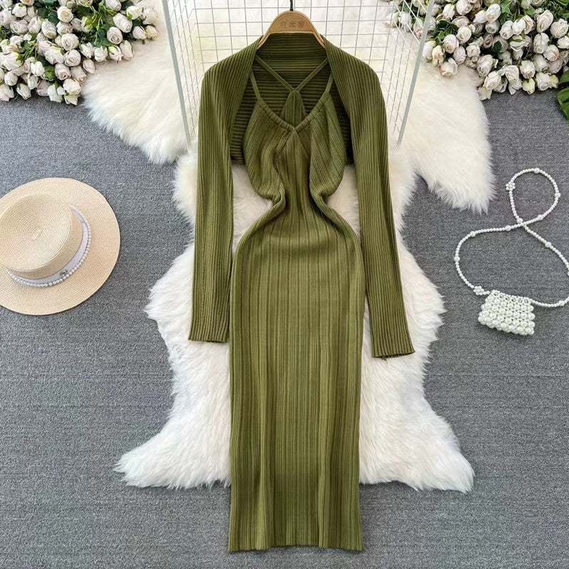 Damen elegantes Maxikleid mit raffinierten Falten und tiefem Ausschnitt EB