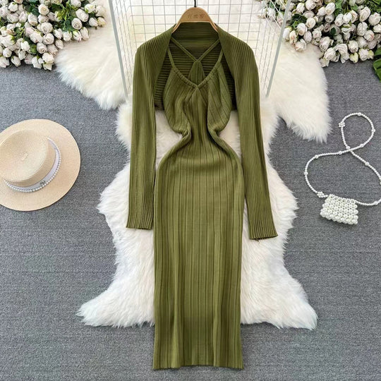 Damen elegantes Maxikleid mit raffinierten Falten und tiefem Ausschnitt EB