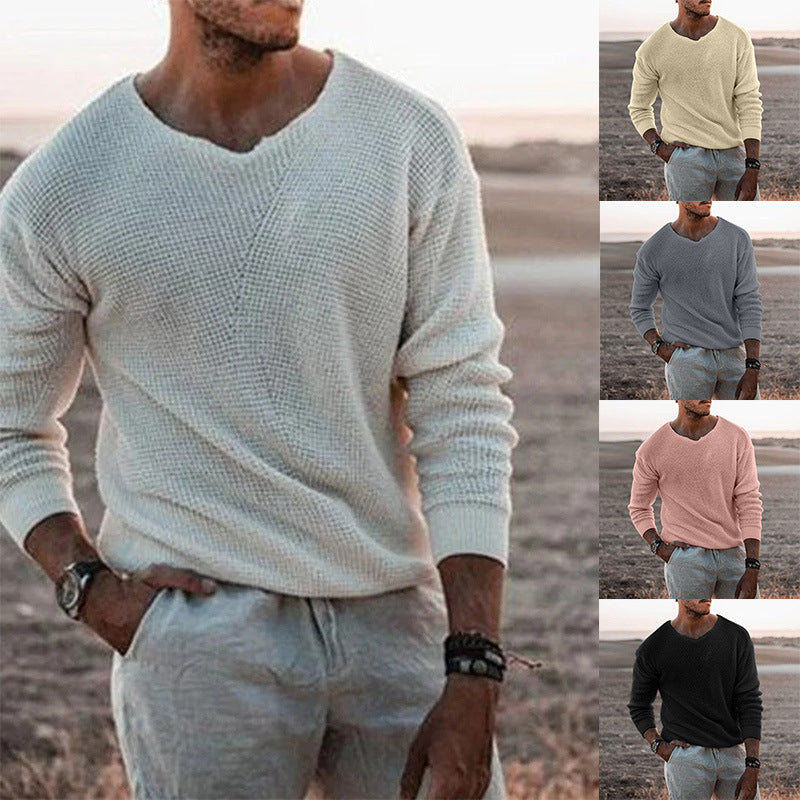 Herren Pullover mit V-Ausschnitt und strukturiertem Design EB