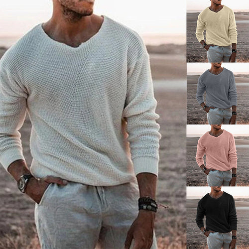 Herren Pullover mit V-Ausschnitt und strukturiertem Design EB