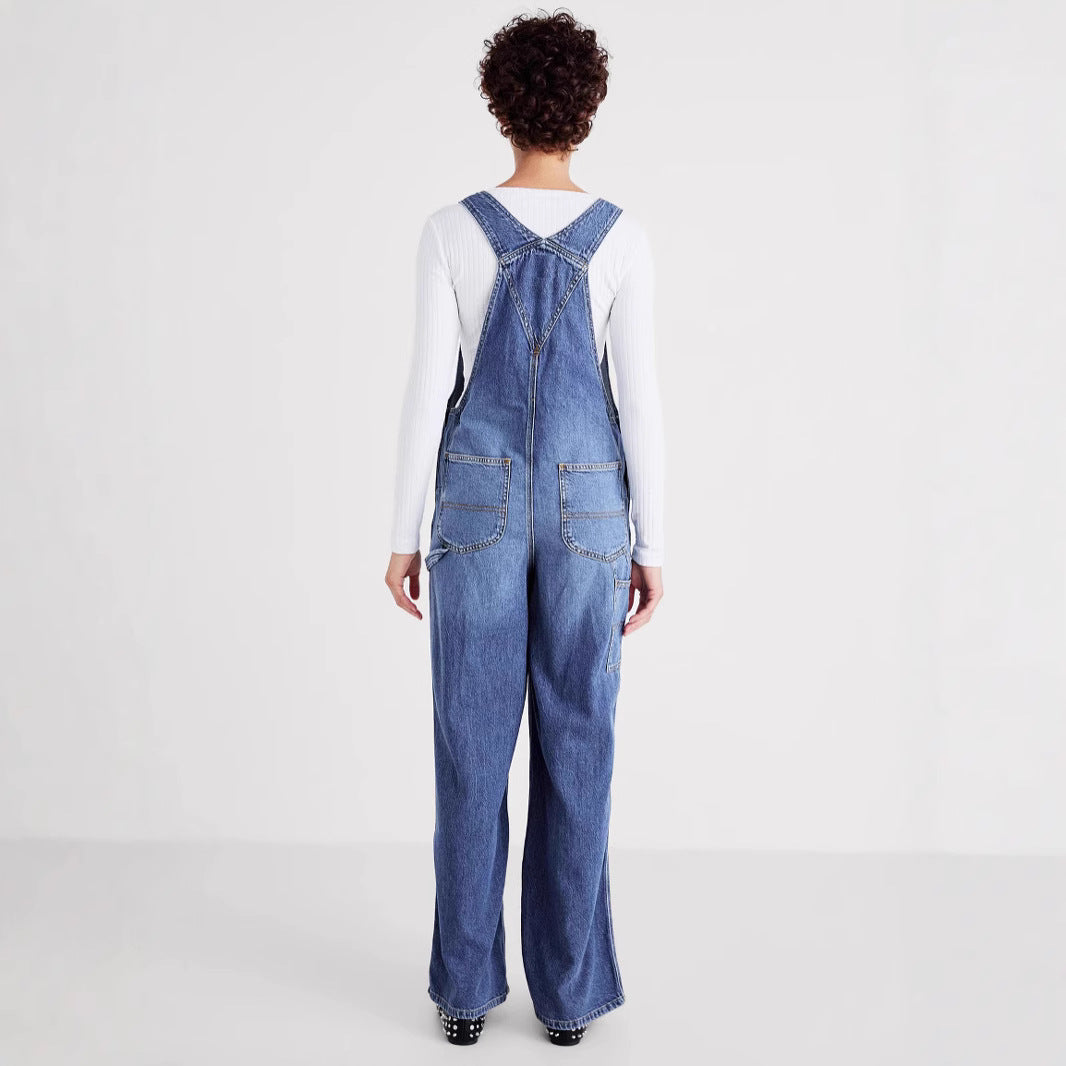 Damen Denim-Latzhose mit weitem Bein und verstellbaren Trägern EB