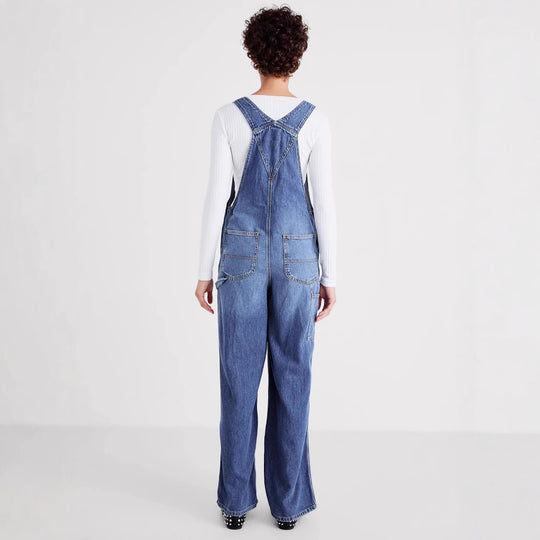 Damen Denim-Latzhose mit weitem Bein und verstellbaren Trägern EB