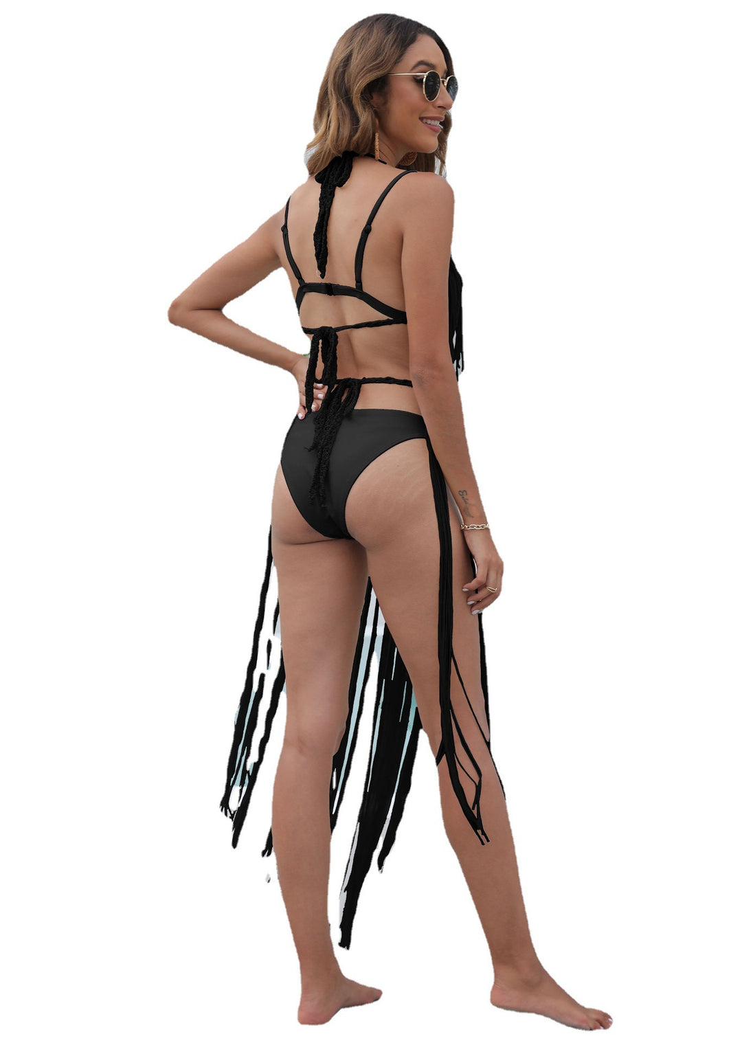 Damen Häkel Strandkleid mit Fransen EB