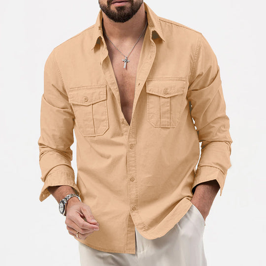 Herren nan legeres Baumwoll-Twill-Hemd mit aufgesetzten Brustklappen und Kentkragen EB