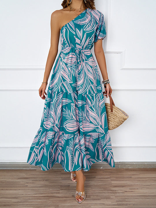 Damen Maxikleid im asymmetrischen Design mit floralem Muster und Wickelgürtel EB