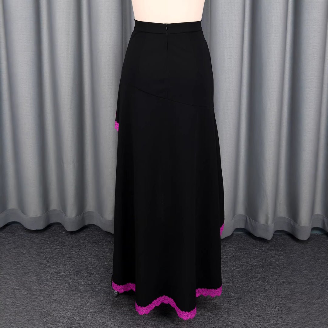 Damen eleganter Maxirock mit floralen Spitzenakzenten EB