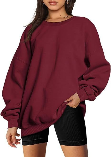 Damen nan extralanger Oversize-Sweatpullover mit Ballonärmeln, geripptem Saum und angerauter Innenseite EB