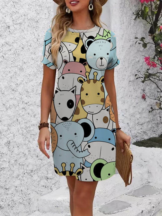 Damen lässiges Kurzarmkleid mit kreativem geometrischen Muster EB