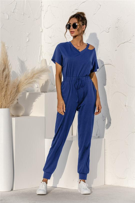 Damen Relaxed Fit Overall mit Kordelzug und Schulterfreies Design EB