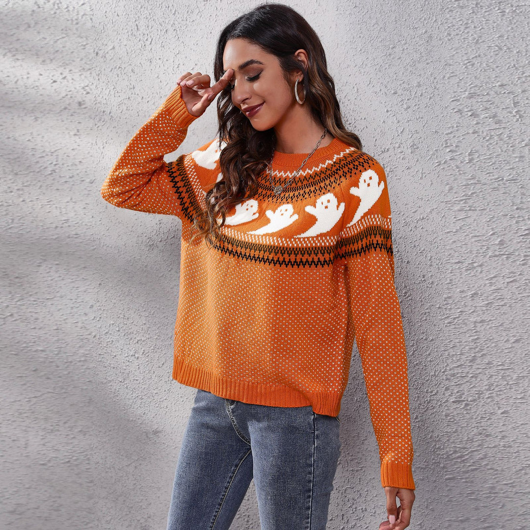 Damen Strickpullover mit gruseligem Geister-Motiv EB