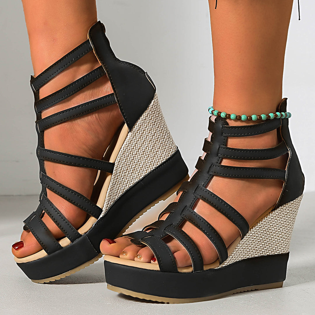 Damen Wedge-Sandaletten mit raffiniertem Riemendesign und bequemer Plateausohle EB