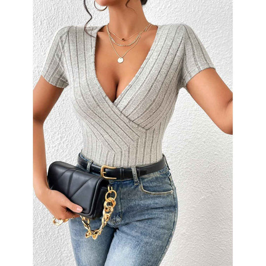 Damen Wickelbody mit dekorativem Streifenmuster EB