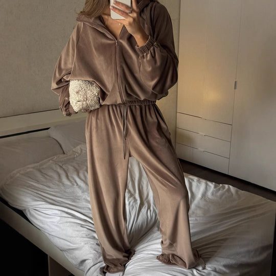 Damen sportliches Lounge-Set aus weichem Fleece mit lockerem Schnitt EB