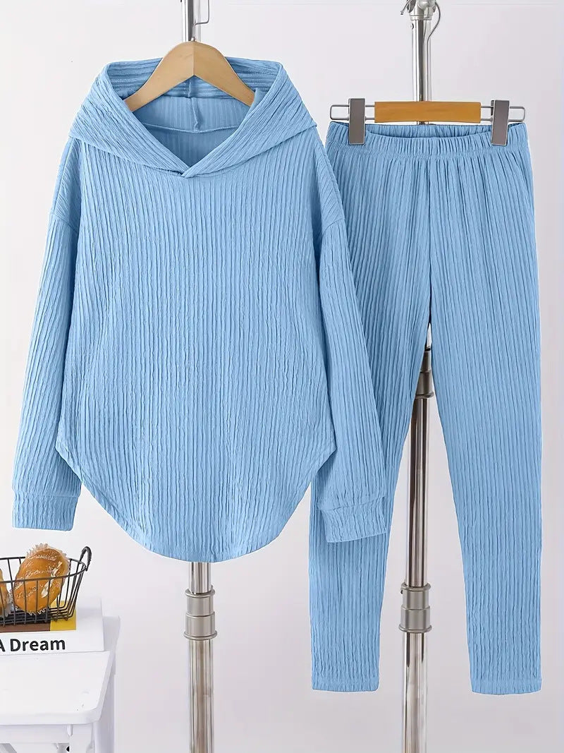 Damen lässiger Sweat-Pulli und -Hose Set mit strukturiertem Design EB