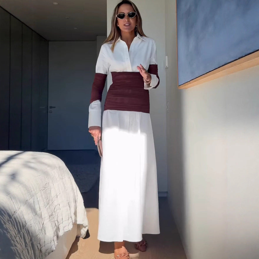 Damen Maxikleid mit innovativem Wickeldesign und modernen Kontrastdetails EB