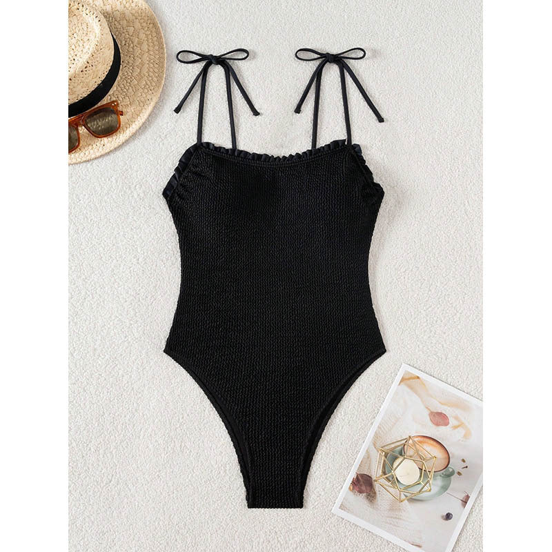 Damen Einteiliger Badeanzug mit romantischen Rüschendetails und verstellbaren Trägern EB
