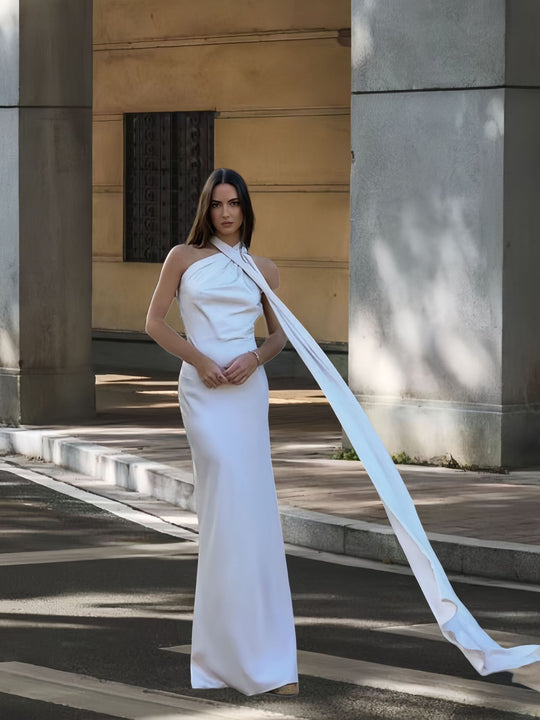 Damen Elegantes und fließendes Abendkleid mit asymmetrischem Ausschnitt EB