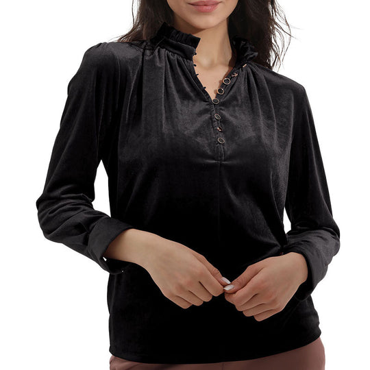Damen Elegantes Oberteil mit Rüschendetails und Knopfverschluss EB