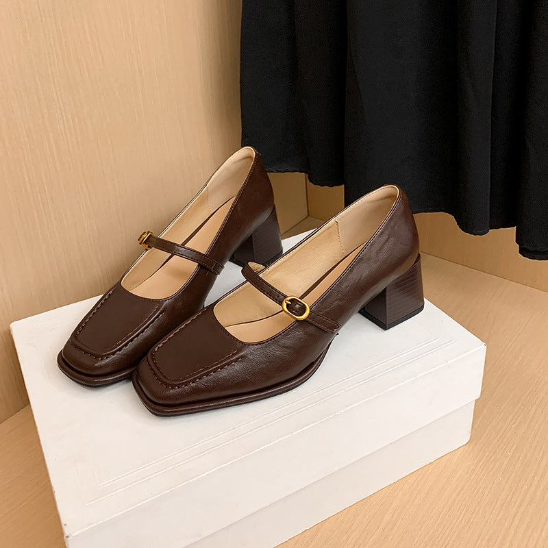 Damen elegante Mary Janes mit Blockabsatz und modischer Schnalle EB
